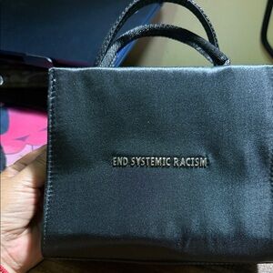 Chic Black Satin Mini Bag with Empowering Message